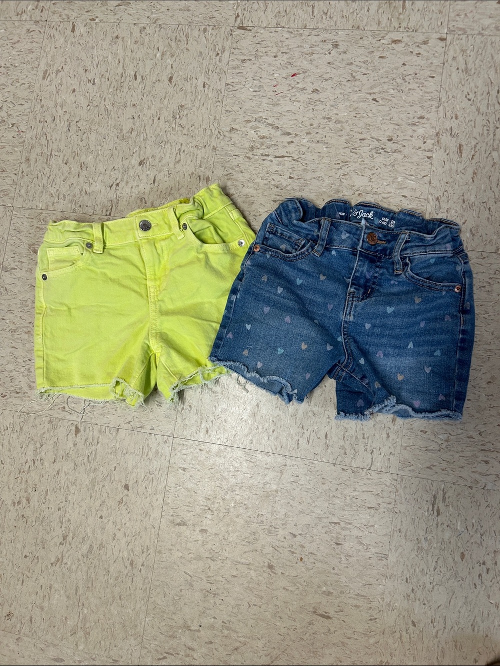 Cat & Jack Neon Yellow and Blue Heart Denim Girls' Shorts Set size 8